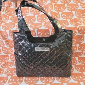 Vintage Michel Germain vegan leather shiny black tote bag. Unused and glamorous